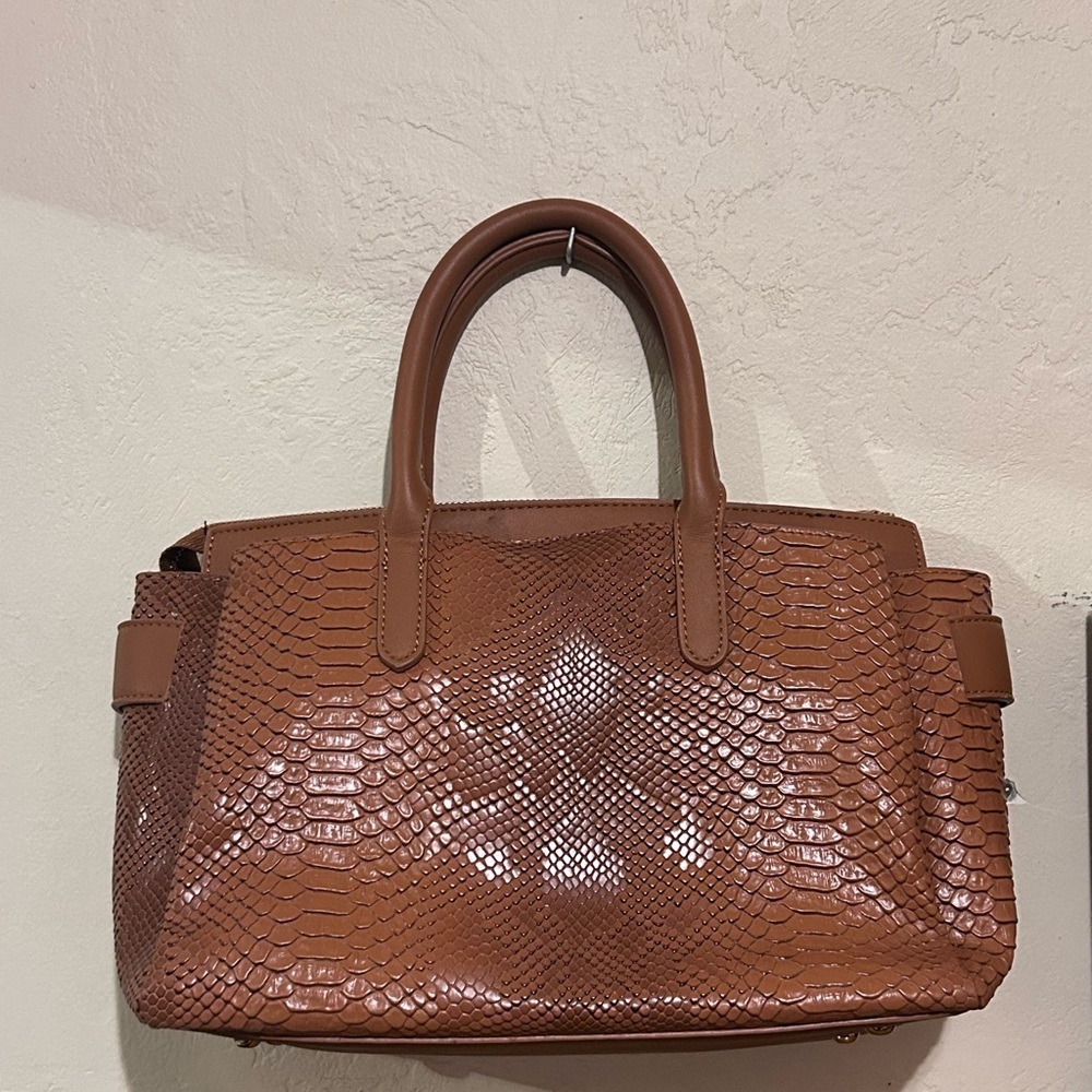 Mellow World Vegan Leather Cognac Crossbody. Snakeskin texture. Gently Usef.